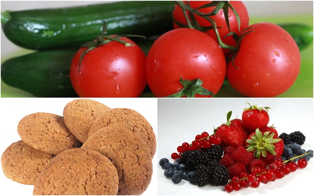Овощи, ягоды и печенье - еще один вариант перекуса в школу