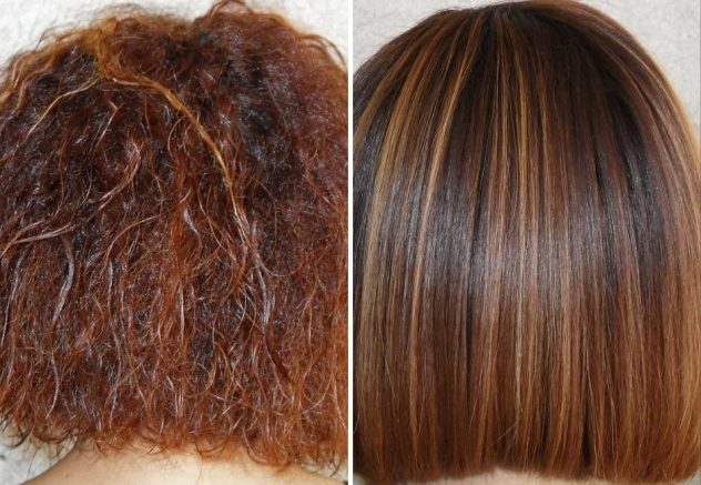 кудрявые волосы до и после кератинового выпрямления
