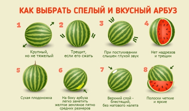 советы, как выбрать спелый и сладкий арбуз