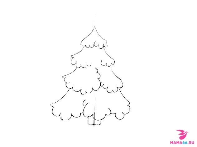 Как нарисовать карандашом елку со Снегурочкой и Дедом Морозом-3