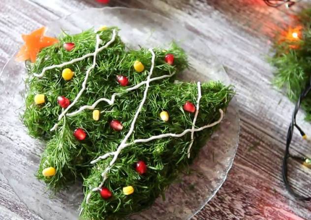 Украшение салатов на Новый год в виде елки